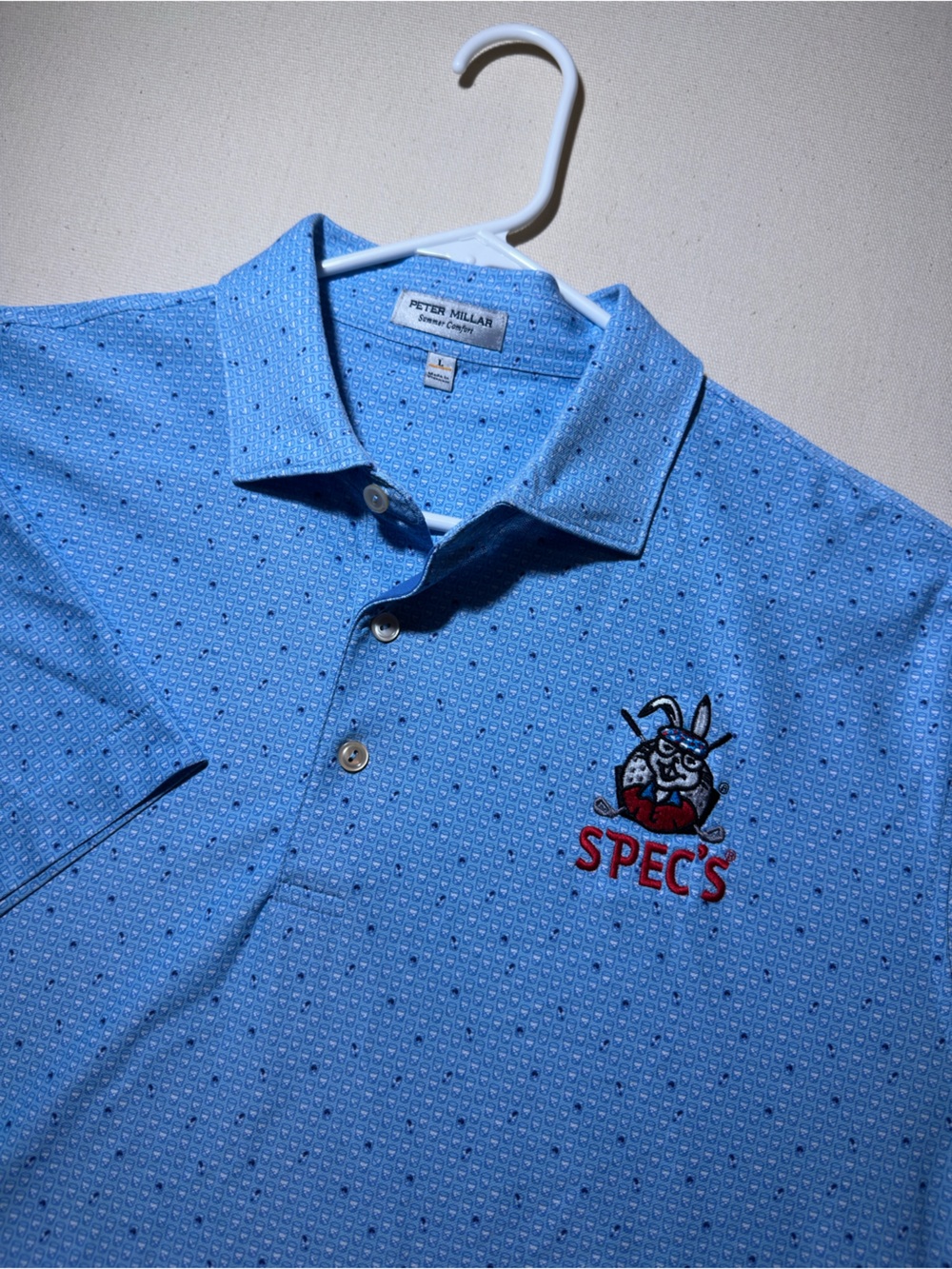 Peter Millar Summer Comfort Blue Polo with Red SPEC'S Logo